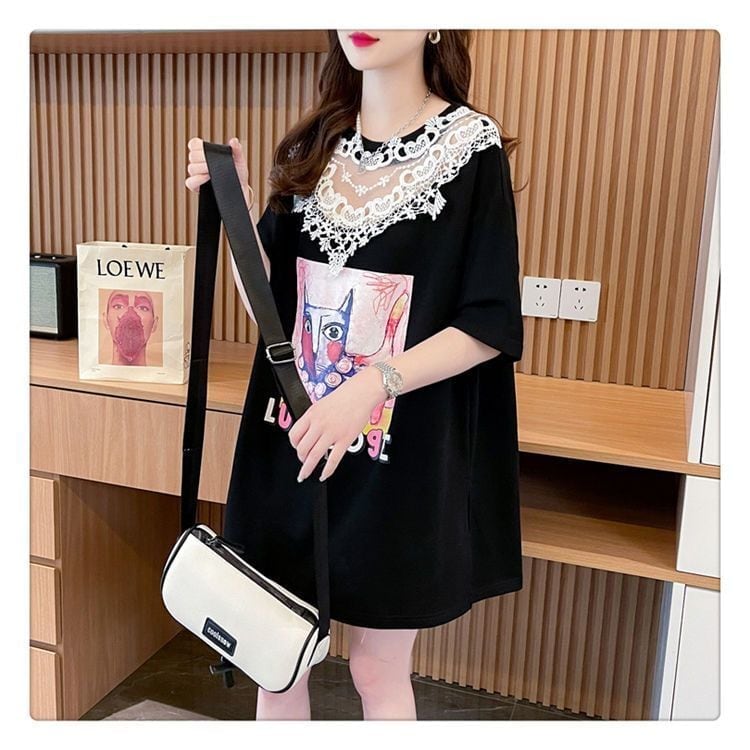 新商品 透かし彫り キュート レース 切り替え ゆったり 半袖Tシャツ＜U-8472＞