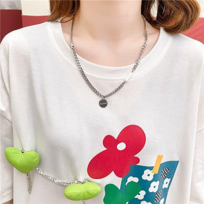 カジュアル プリント 好感度満載 ラウンドネック Tシャツ カットソー＜U-3118＞