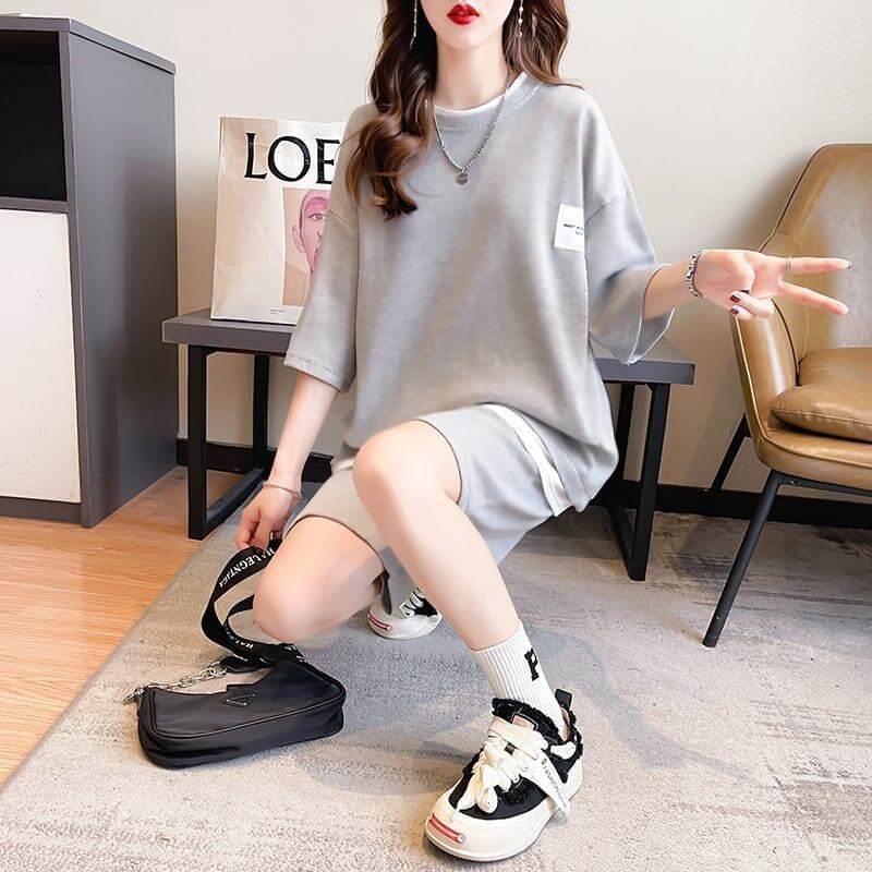 カジュアル 切り替え オシャレ度満点 Tシャツ＋ショートパンツ セットアップ＜U-3554＞