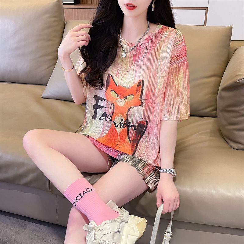 大活躍 絞り染め 特別デザイン プリント 2色選択 半袖Tシャツ＜U-8574＞