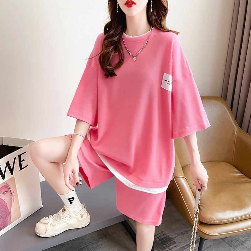 カジュアル 切り替え オシャレ度満点 Tシャツ＋ショートパンツ セットアップ＜U-3554＞