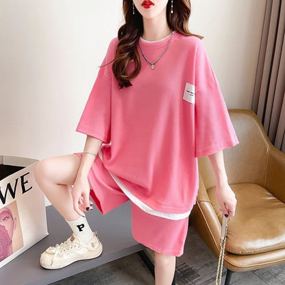 カジュアル 切り替え オシャレ度満点 Tシャツ＋ショートパンツ セットアップ＜U-3554＞
