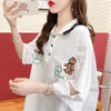 POLOネック ポケット ベアー レース ロング Tシャツ 三色 ゆったりワンピース＜U-3991＞