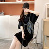美人度アップ プリント 美腿効果抜群 Tシャツ カットソー ワンピース＜U-3357＞