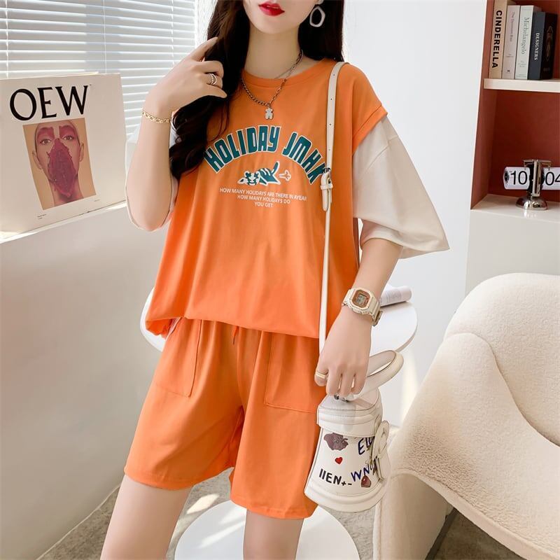 美人度アップ 切り替え チャーミング Tシャツ＋ショートパンツ セットアップ＜U-3615＞