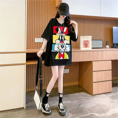 清純甘くて女子力UP ラウンドネック 一目惚れ カートゥーンプリント Tシャツ＜U-2817＞