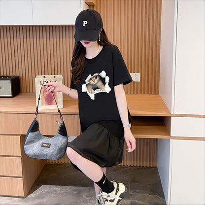 絶対欲しい ネコ カジュアル デザイン ゆったり 半袖 Tシャツ＜U-8658＞