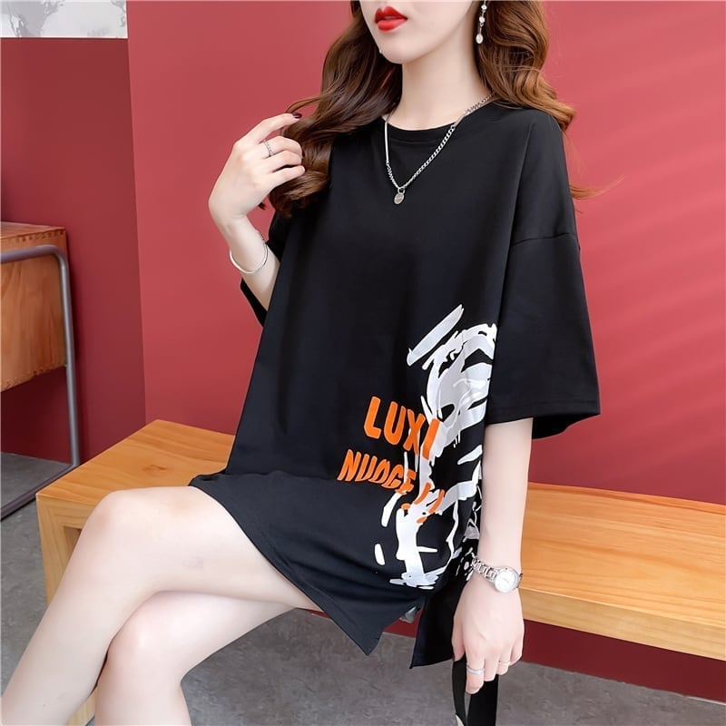 スタイリッシュ 切り替え 一目惚れ プリント Tシャツ カットソー＜U-3584＞