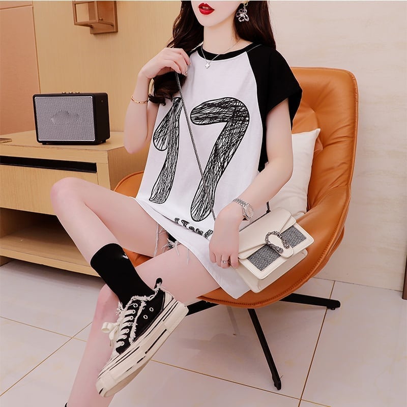 スタイリッシュ 切り替え 一目惚れ プリント Tシャツ カットソー＜U-3513＞