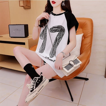 スタイリッシュ 切り替え 一目惚れ プリント Tシャツ カットソー＜U-3513＞