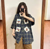 大活躍 刺繍 特別デザイン チェック柄 2色選択 半袖シャツ＜U-8881＞