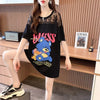ファッションデザインレースミドル丈半袖Tシャツ<U-3017>