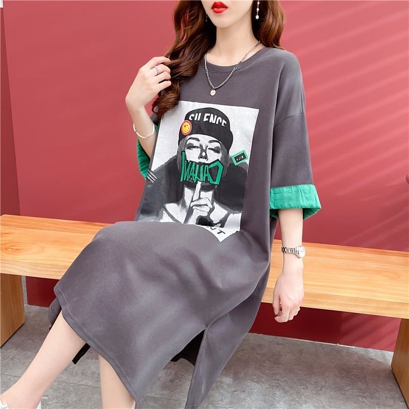 ルーズ プリント オシャレ感たっぷり Tシャツ カットソー ワンピース＜U-3545＞
