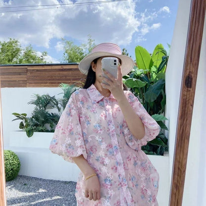 新商品 花柄 大人可愛い シャツ＋ショートパンツ セットアップ＜U-9001＞