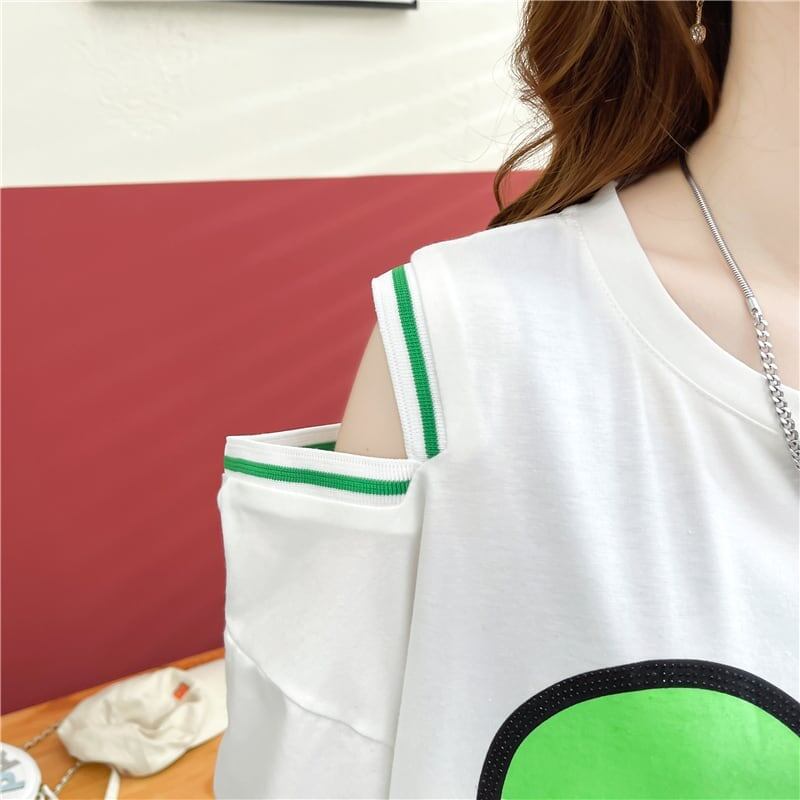 スタイリッシュ 切り替え 一目惚れ プリント Tシャツ カットソー＜U-3521＞