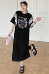 おすすめ レース ファッション 切り替え プリント Tシャツ カットソー ワンピース＜U-8535＞