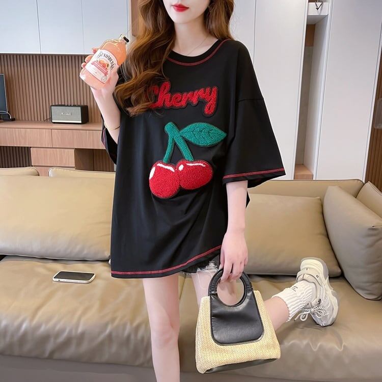 おすすめ新作 Tシャツ チェリー刺? ゆったり半袖＜U-2971＞