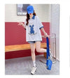 韓国系 ウサギちゃん POLOネック プリントTシャツ 三色 ゆったり半袖 ＜U-3056＞