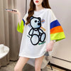 超人気商品 カラーマッチング ベアー柄 切り替え プリント ロング Tシャツ ゆったりワンピース ＜U-4024＞