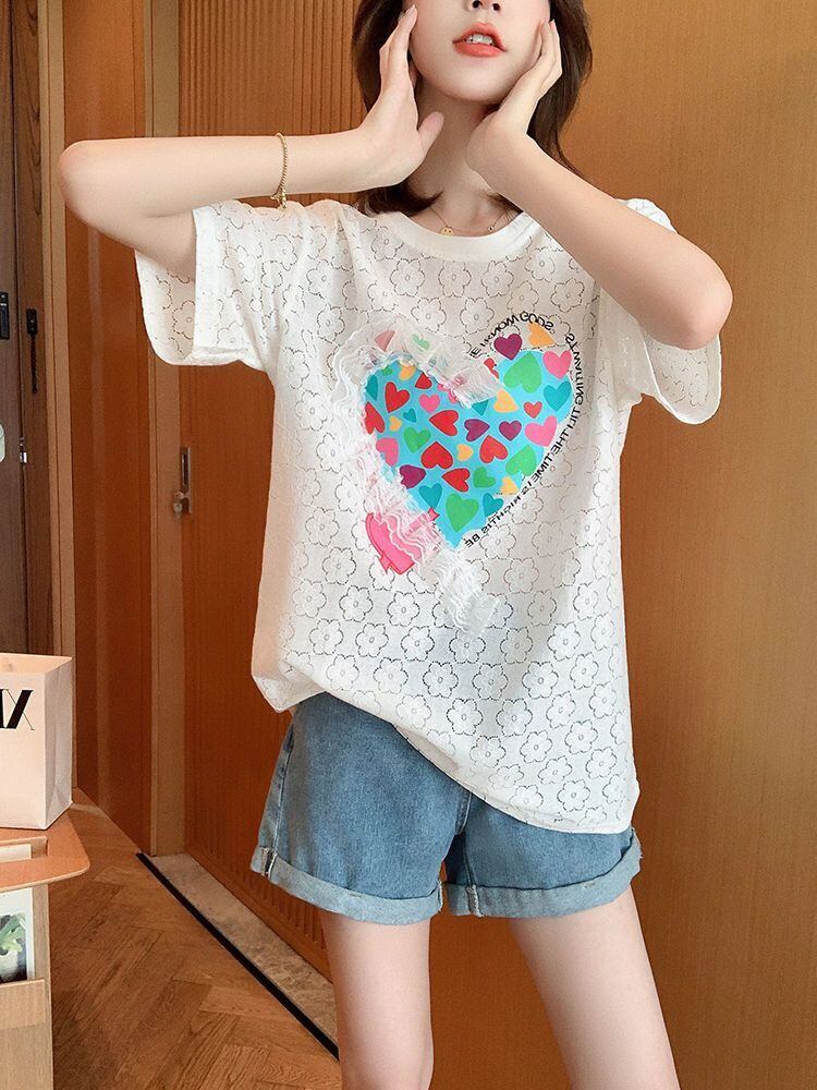 新商品 透かし彫り キュート ゆったり 半袖Tシャツ＜U-8422＞