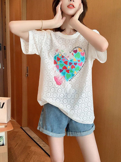 新商品 透かし彫り キュート ゆったり 半袖Tシャツ＜U-8422＞