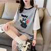 ワッフルフェイクツーピース漫画立体刺繍半袖Tシャツ<U-2871>