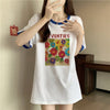 着?せ 配色 プリント ロング Tシャツ 四色 ゆったり半袖 ＜U-3019＞