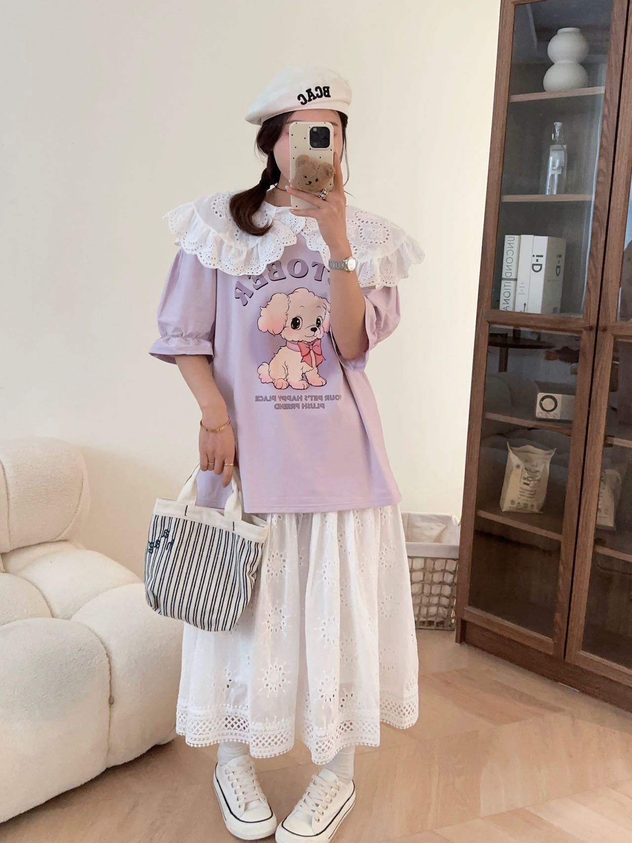 スウィート ワンちゃんロゴ 韓国系 ゆったりTシャツ半袖<U-4882>