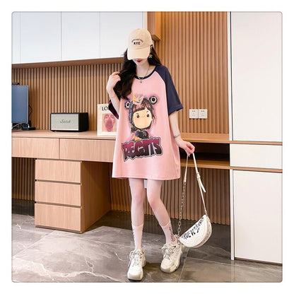 超人気 切り替え スウィート プリント レース 全2色 半袖Tシャツ ＜U-8716＞
