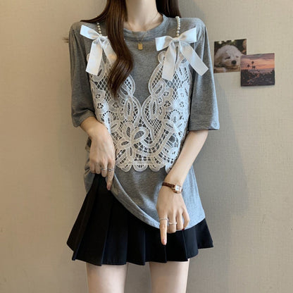 ファッション感満々 ロング丈 ゆったり 2色半袖Tシャツ＜U-10995＞