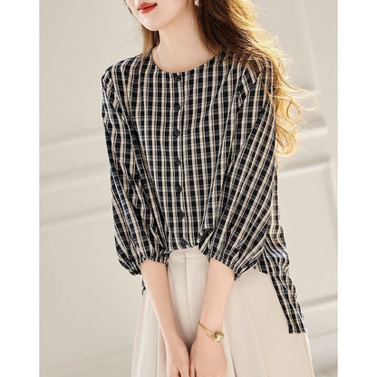 定番シンプル エレガント ゆったり感アップ チェック柄 Tシャツ カットソー＜U-8368＞
