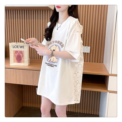 今季マストバイ レース 可 透かし彫り 切り替え 2色選択 Tシャツ カットソー＜U-8493＞