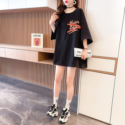 デザイン個性ゆったりミドル丈半袖Tシャツ<U-3036>
