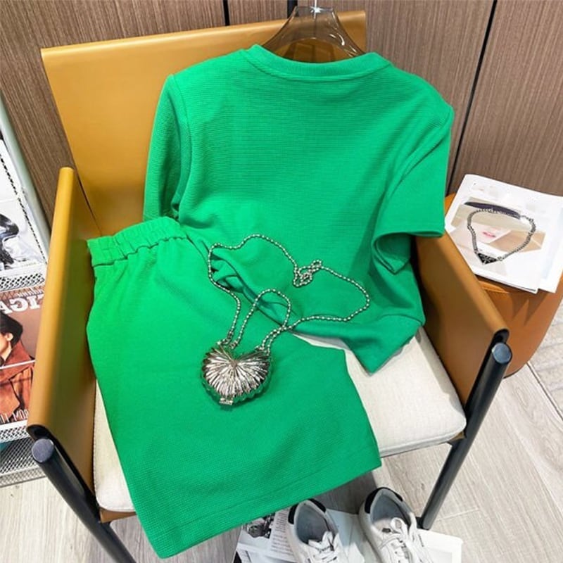 スタイリッシュ 切り替え 一目惚れ Tシャツ＋ショートパンツ セットアップ＜U-3488＞