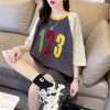 絶対欲しい カラーマッチング 数字刺? ロング Tシャツ ゆったり 半袖 ＜U-2896＞