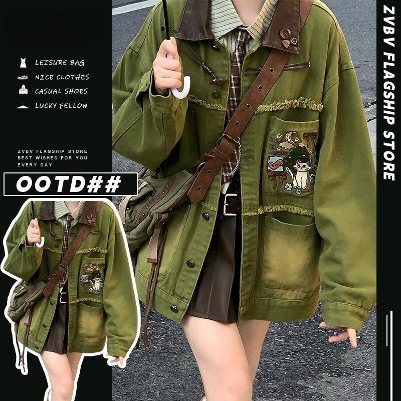 質感のいいヴィンテージ加工  デニムジャケット 全2色ゆったりコート<U-4798>