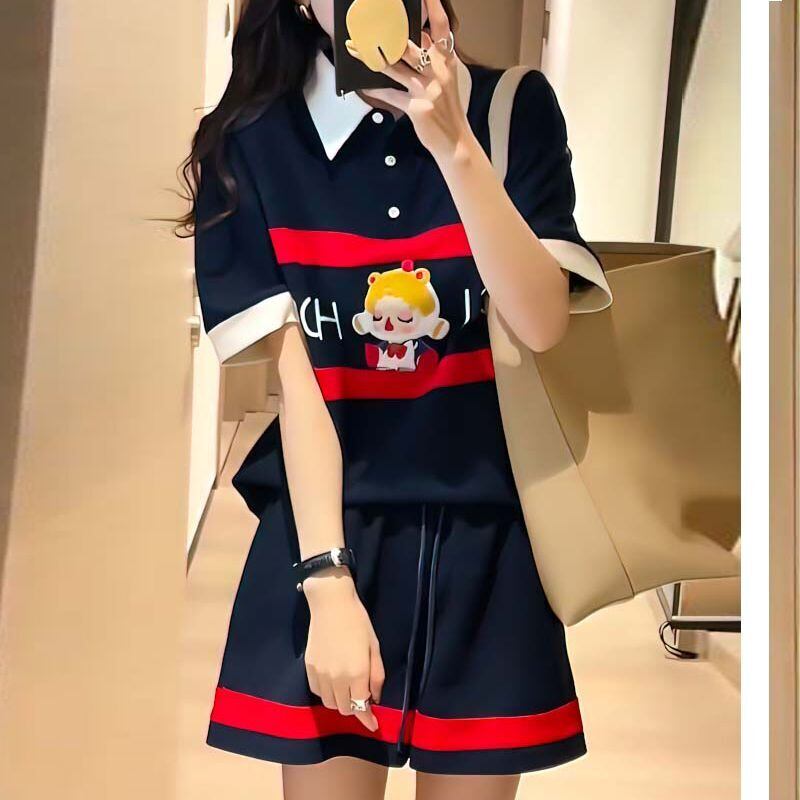 数量限定 プリント切り替え カジュアル 半袖Ｔシャツⅹパンツセット全2色 <U-8665>