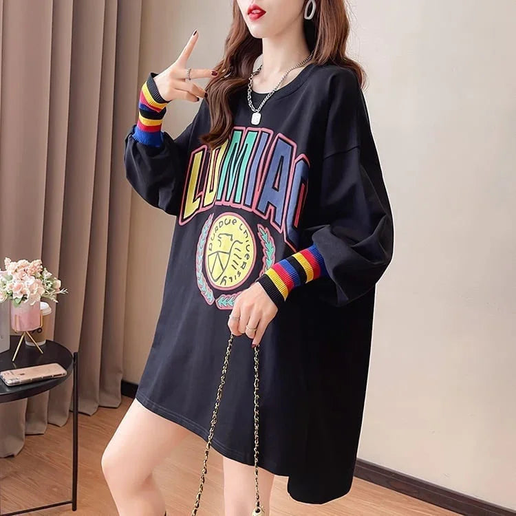 着せ グラフィックプリント 虹色 ロング長袖Tシャツ 三色トップス＜U-4107＞