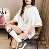 美人度アップ ウサギ ビジュー ロング Tシャツ 三色 ゆったり半袖＜U-2945＞