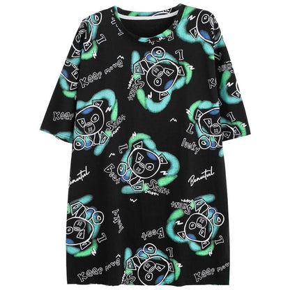 好感度満載 プリント 美感いっぱい Tシャツ カットソー ワンピース＜U-3501＞