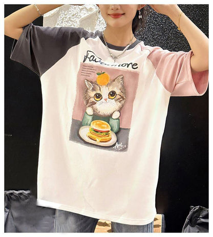 話題沸騰中 プリント切り替え 新作 全2色 半袖Tシャツ カットソー ＜U-8682＞