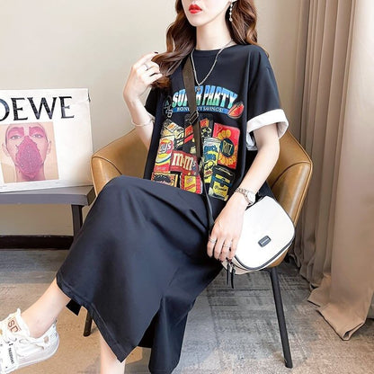 スタイリッシュ プリント 一目惚れ Tシャツ カットソー ワンピース＜U-3575＞