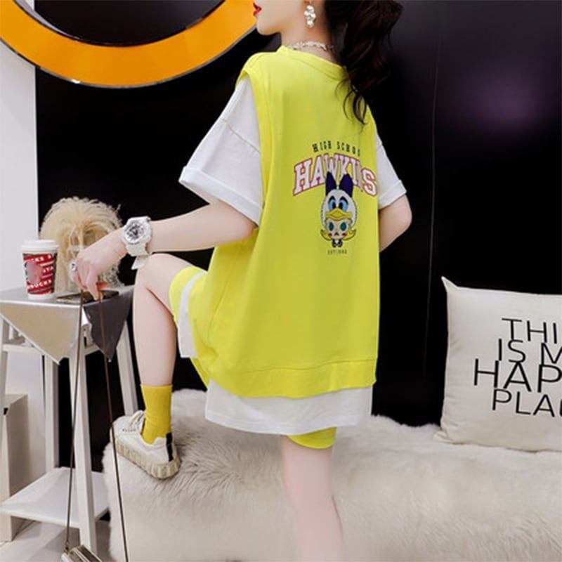 ルーズ 切り替え 美人度アップ Tシャツ＋ショートパンツ セットアップ＜U-3310＞