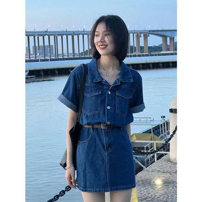 売り切れ必至 一目惚れ 今季大好評 デニム 折り襟 ワンピース＜U-8280＞