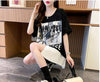 絶対流行 レイヤード風 レース プリント全2色 半袖Tシャツ<U-8821>