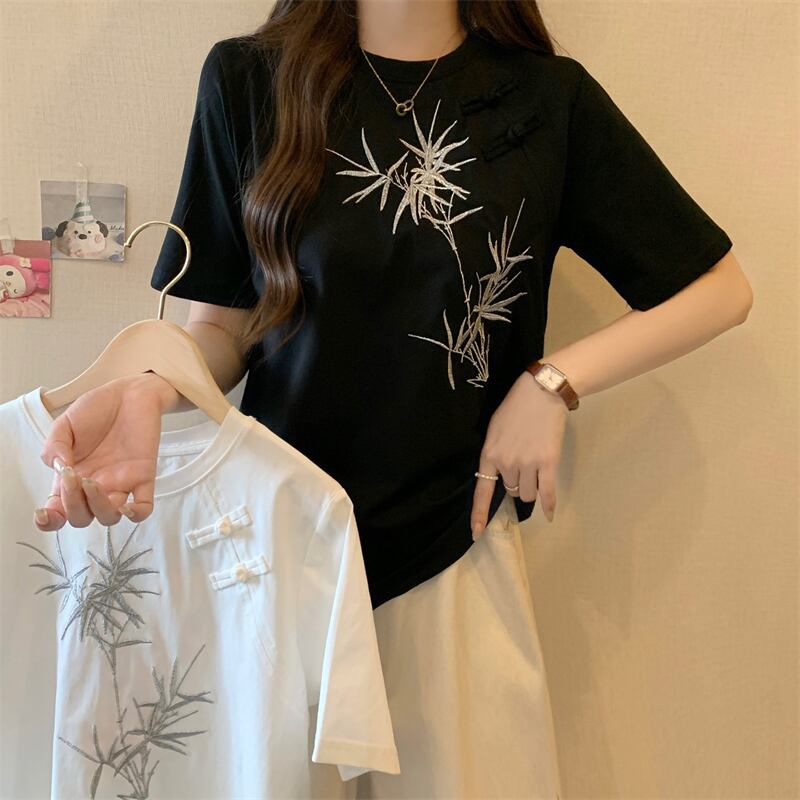 おすすめ 海外トレンド カジュアル モーダル 刺繍 半袖Tシャツ＜U-8476＞