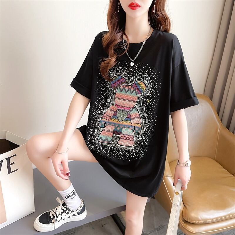 【半額！期間限定！！】絶対流行 ホットダイヤモンド カジュアル プリント全2色 半袖Tシャツ カットソー ＜U-8564＞