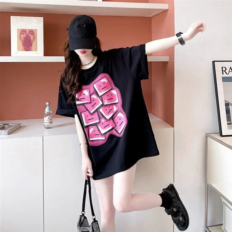 オシャレ度満点 ラウンドネック カジュアル プリント Tシャツ カットソー＜U-3064＞