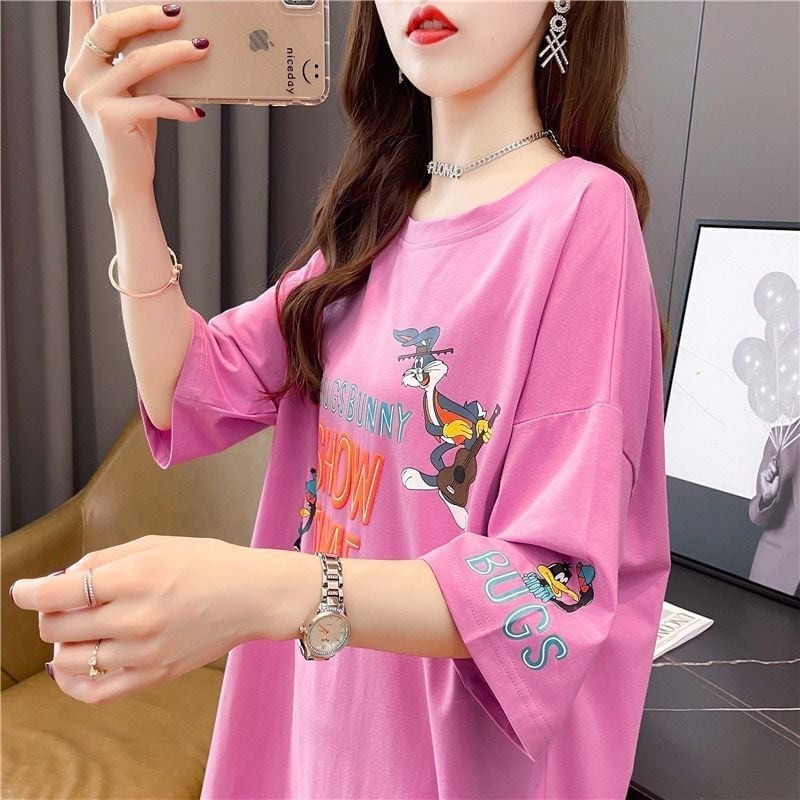 着?せ プリント アルファベット ロングTシャツ 四色 ゆったりワンピース ＜U-4018＞