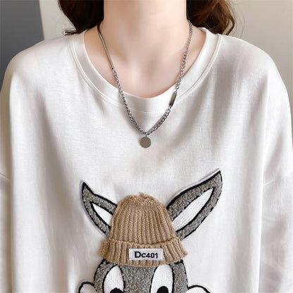 【秋の初めの割引！！】美人度アップ トップス ウサギちゃん 二色 長袖Tシャツ ＜U-4007＞